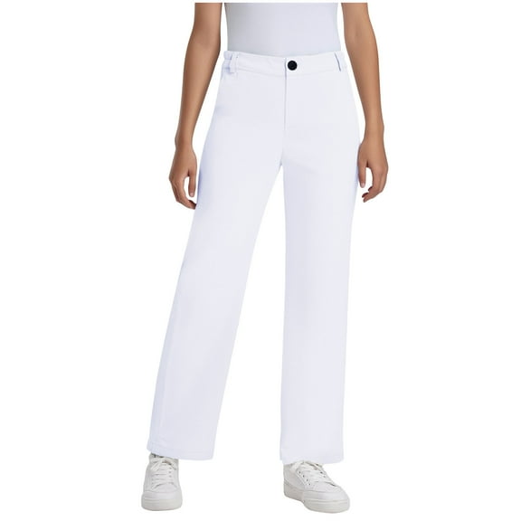 nerohusy Dress Pants for Girls Uniform Pants Kids Stretch Casual Flat Front Dress Pants High Waisted Straight Leg Preppy School Unifrom White,150