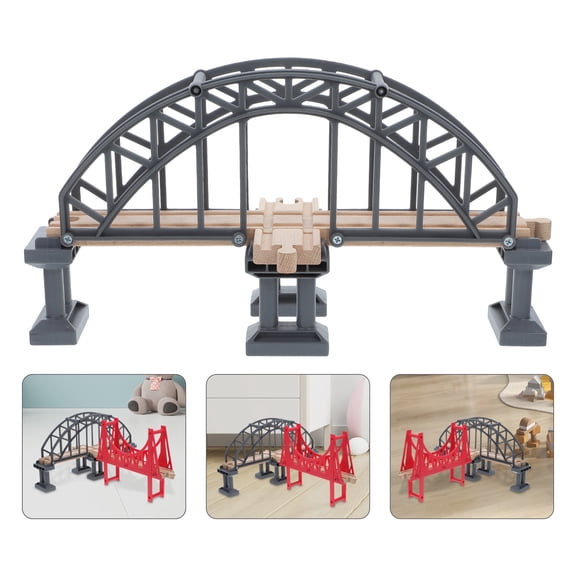 PENIKOKO 2-Piece Wooden Train Bridge Set, Educational Toy Accessory for Kids' Train Sets and Model Railroads