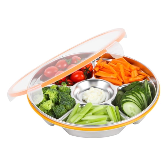 Clearance Under $5 Stainless Steel 6-Compartment Tray with Lid for Parties and Gatherings