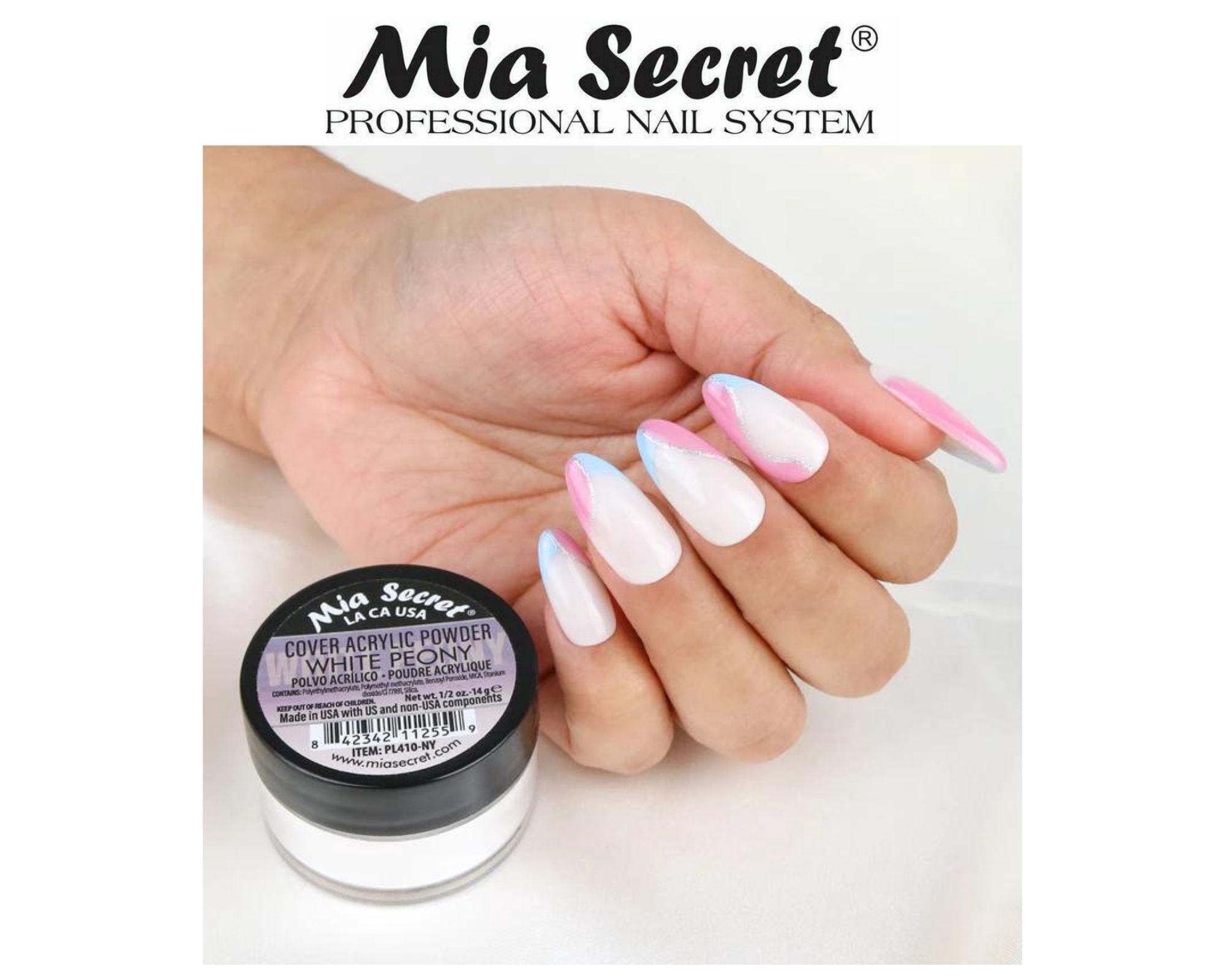 Mia Secret - Liquid Monomer 2oz & (Cover Acrylic Powder White Peony + Cover Acrylic Powder Tan) 0.5 oz. - COMBO
