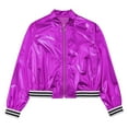 thumbnail image 4 of Riismen Kids Girls Metallic Bomber Jacket Coat Zip Up Outerwear Jazz Hip Hop Modern Dance Top Purple 16, 4 of 7