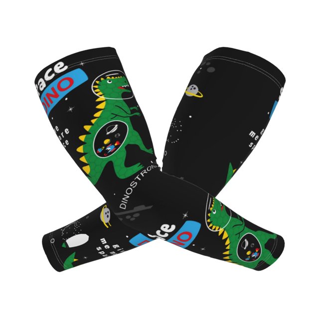 Balery Space Dino Cartoon Black Mangas Refrescantes para Brazos para Hombre y Mujer – Transpirables y Absorbentes de Humedad para Mujeres, Hombres y Niños