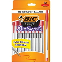 BIC Cristal Xtra Smooth Ballpoint Stick Pens, Medium Point, 1.0 mm, Red Ink, 10 Count