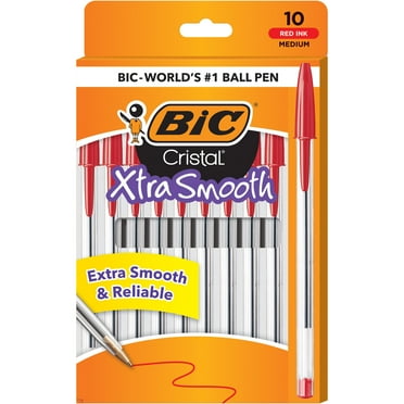 BIC Cristal Xtra Smooth Ballpoint Stick Pens, Medium Point, 1.0 mm, Red Ink, 10 Count