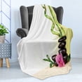 thumbnail image 4 of Spa Soft Flannel Fleece Throw Blanket, Calm Life Theme Relax Bamboo Sprouts and Rocks Meditative Concept, Cozy Plush for Indoor and Outdoor Use, 50" x 60", Multicolor, by Ambesonne, 4 of 5