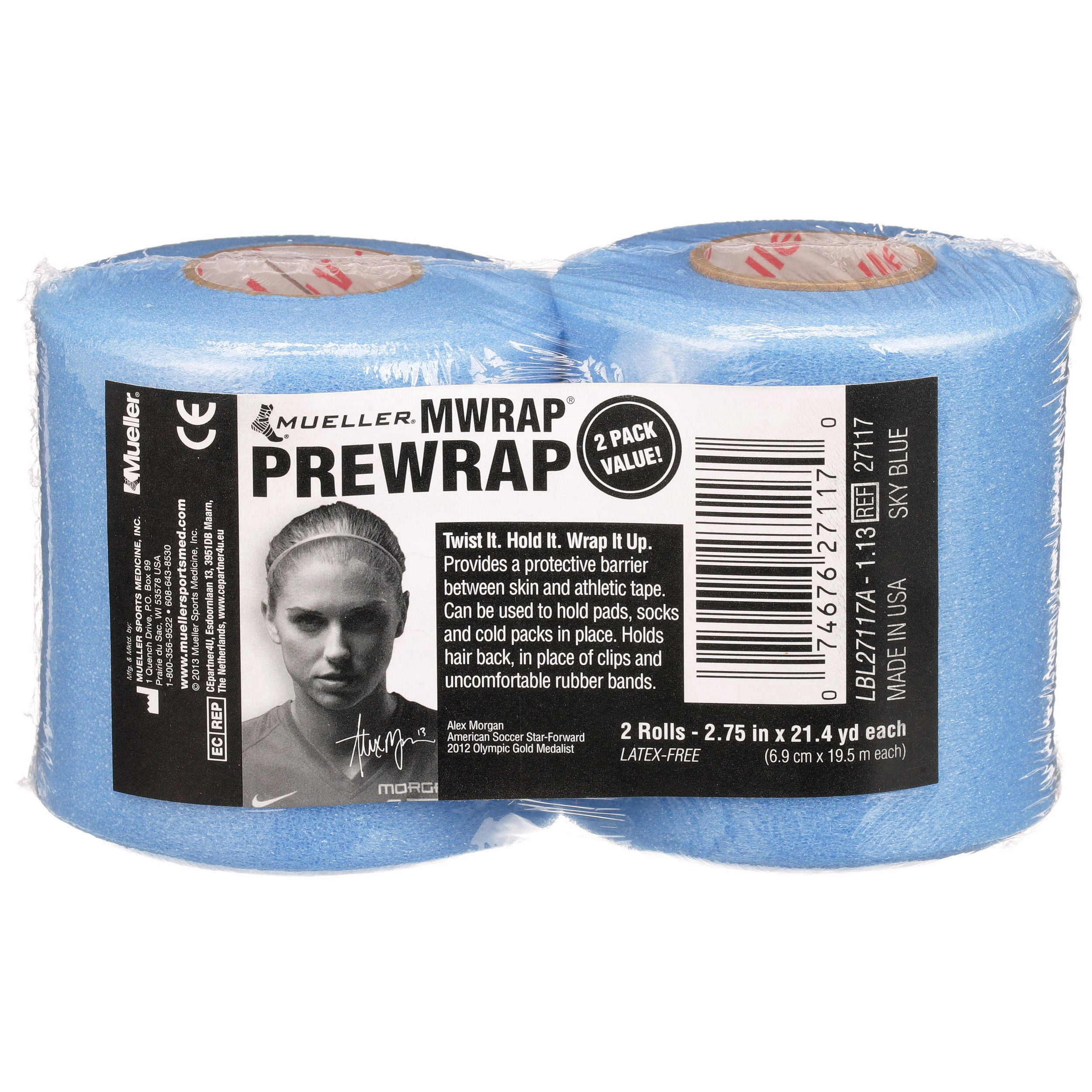 Mueller MWrap Pretaping Underwrap, Sky Blue, 2 Pack, 2.75" x 21.4 yd each