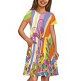 thumbnail image 4 of Uourmeti Butterfly Girls Short Sleeve Dress Flowers Summer Crewneck Midi Casual Swing Dresses with Pockets Wedding Party Dress, 4 of 6