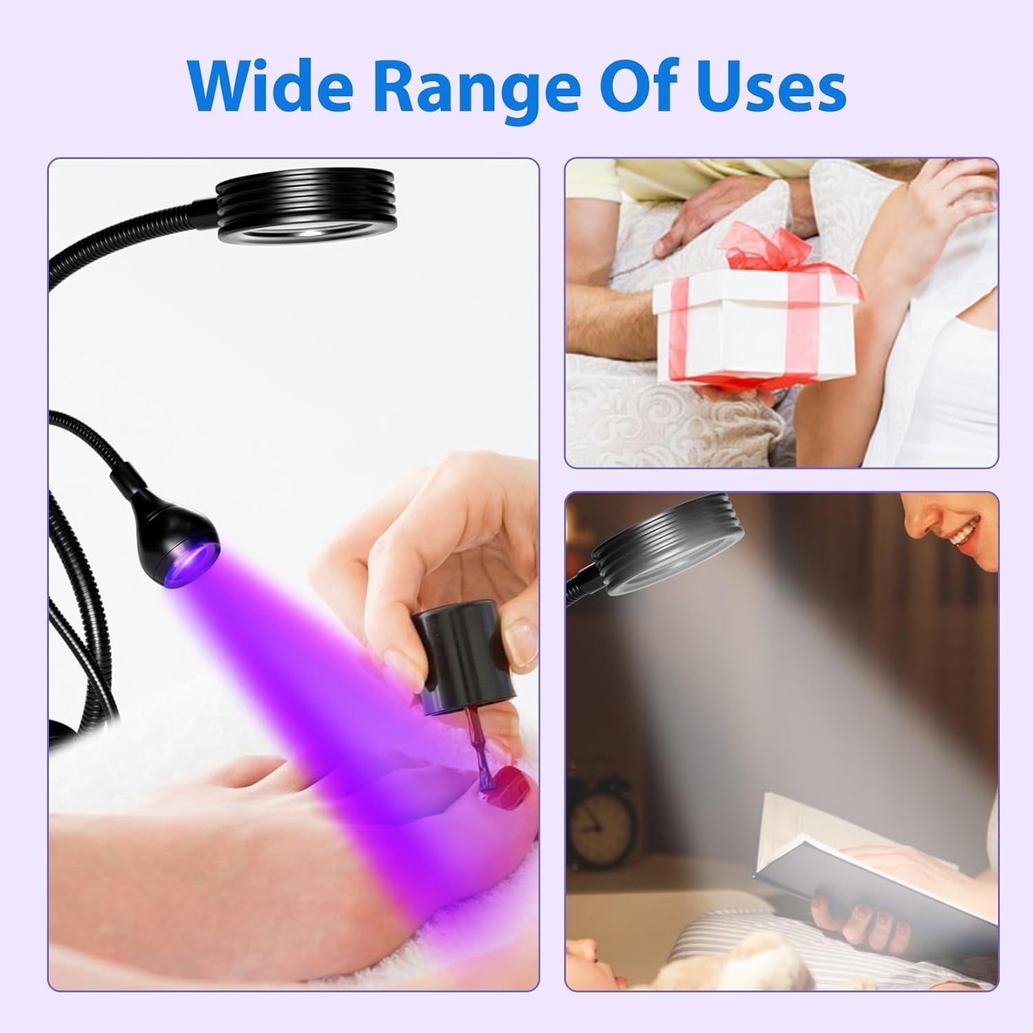 KOMI LED Nail Lamp Double-Headed U V LED Light Quicky-Dry Nail Manicure Dryer Curing Light with Portable Gooseneck and Clamp Flash Cure U V Light for Gel Nails Professional Home DIY Salon Black