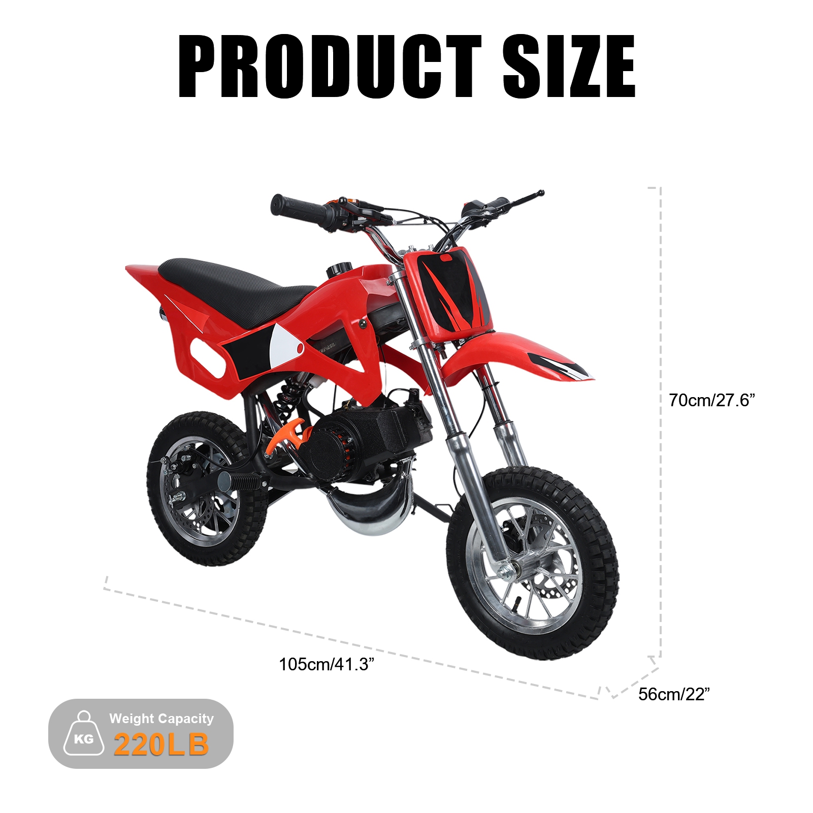 49cc Mini Dirt Bike for Beginners, Gas Powered Off-Road Motorcycle with Pull Start, Disc Brakes & Shock Absorption, 2-Stroke Engine, Lightweight 41" Mini Motorcycle for Teens & Outdoor Riding,Red