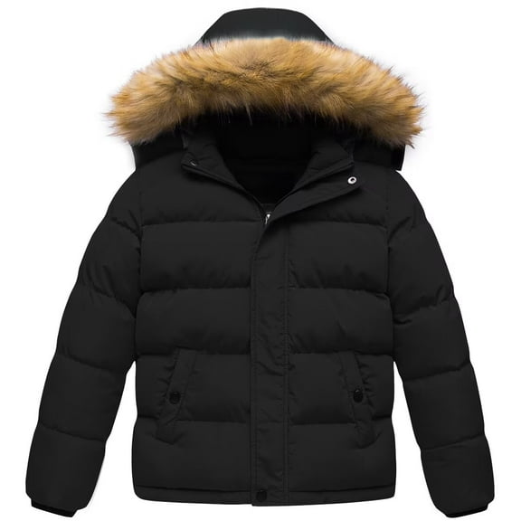Chrisuno Boy's Winter Coat Warm Quilted Puffer Parka Jacket With Hood For Big Boys Black 8