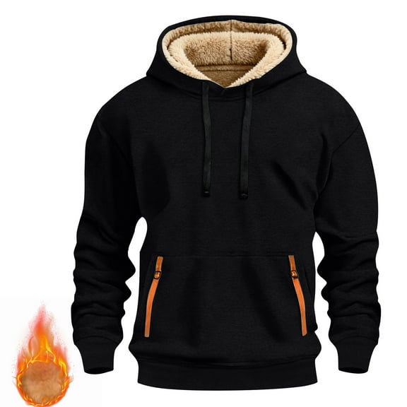 Mens Fleece Sherpa Lined Hoodies with Front Pocket Pullover Sweatshirts Long Sleeve Solid Color Thermal Warm Athletic Workout Hoodie & Sweatshirt Tops