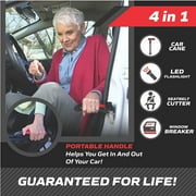 Emson Car Cane 4 in 1 Door Handle Assist 7 LED Flashlight Emergency Seatbelt Cutter Window Breaker Safe Vehicle Entry As Seen on TV
