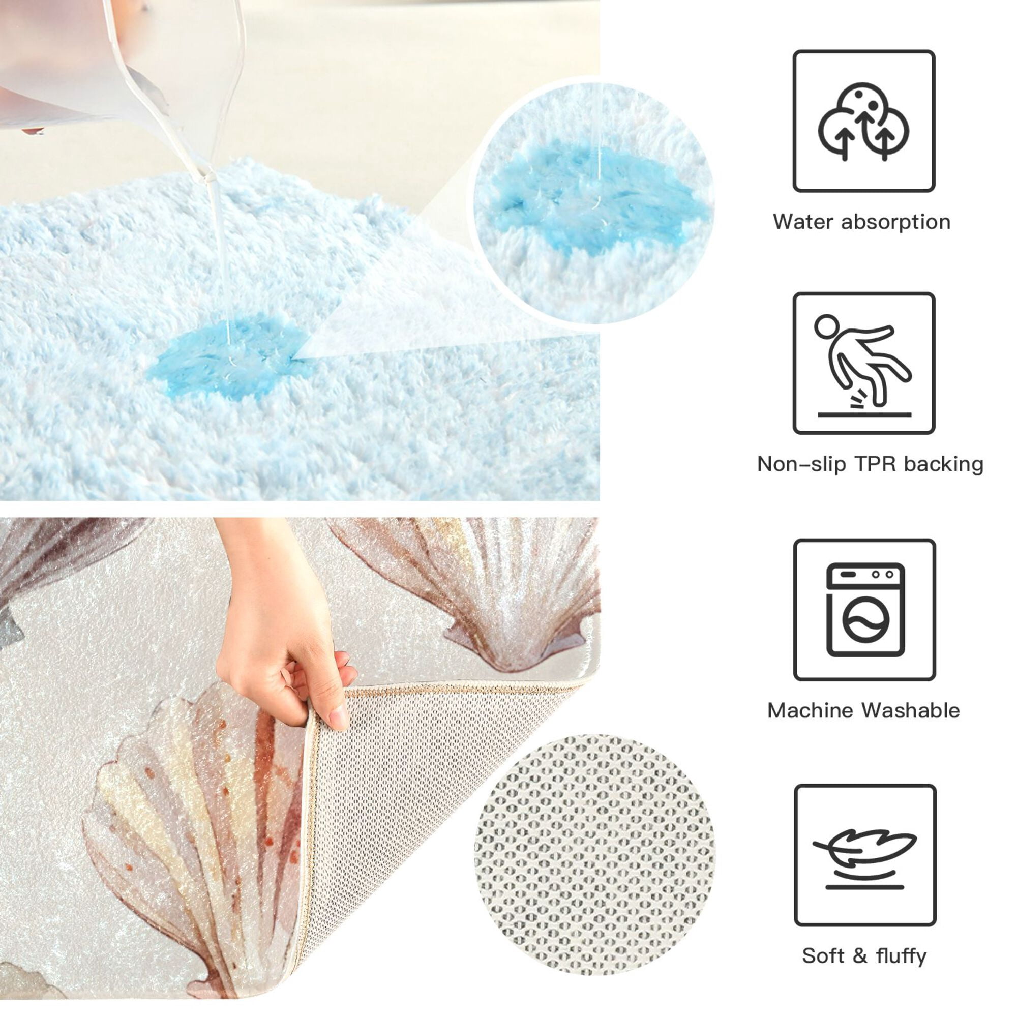 Yayeee Bath Rug for Bathroom Floor Non Slip Rectangle Fluffy Soft Absorbent Mat, 16"x24", Purple Seashell