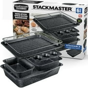 Granitestone Diamond Aluminum Baking Pans 6 Piece Cookie Sheet Bakeware Set Nonstick Dish Tray Oven Pan Casserole Dish, Black