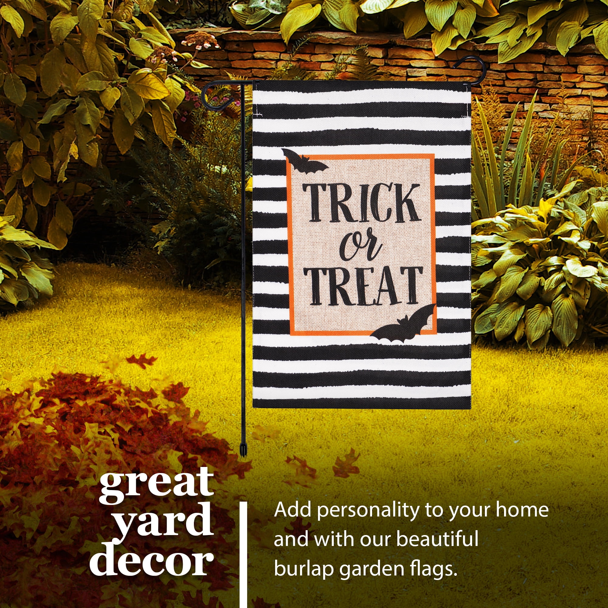 G128 Double-Sided Halloween Set Garden Flag 12x18" with 36x16" Flag Holder Stand Outdoor Porch Lawn