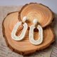 thumbnail image 3 of Aretes SELFWIMG de Rafia Ovalados Colgantes Blancos Hechos a Mano, 3 of 7