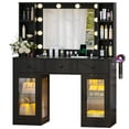 thumbnail image 5 of Ktaxon Makeup Vanity with Lighted Mirror, Vanity Table with Glass Table Top and Charging Station for Bedroom, Black, 5 of 11