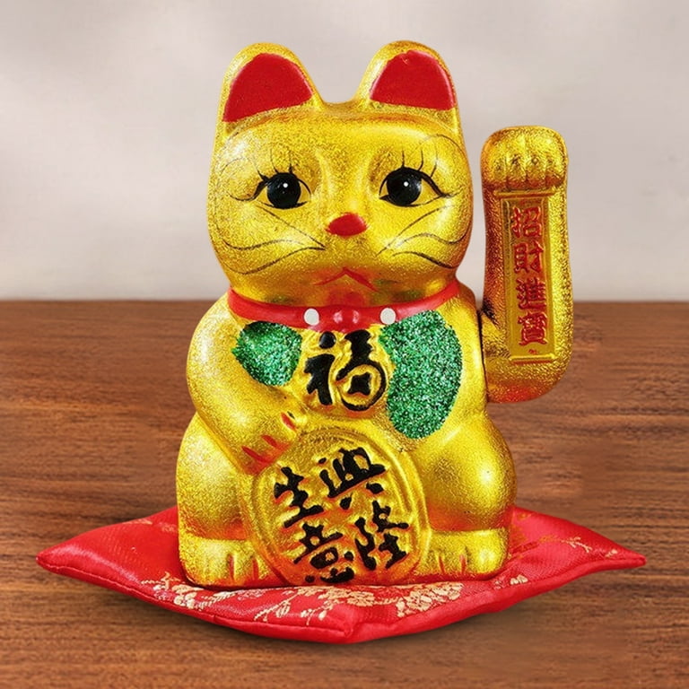 VEAREAR 7 Inches Lucky Cat Ornament with Blessing Words Shaking