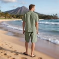 thumbnail image 6 of Men'S 2 Pieces Shirt Set Short Sleeve Button Down Casual Hippie Holiday Beach T-Shirts Shorts Outfits Green L, 6 of 8