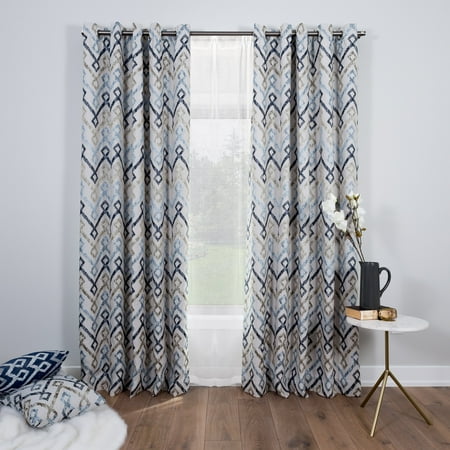 Spin Weave Extra Wide Newfolden Geometric White And Blue Curtain Panels 64 W X 84 L Set Of 2 Canada Blue Curtain Panels 64, Extra Wide Curtain Panels