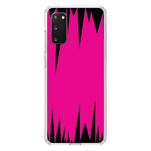 DistinctInk Clear Shockproof Hybrid Case for Galaxy S20 ULTRA / 5G (6.9" Screen) - TPU Bumper, Acrylic Back, Tempered Glass Screen Protector - Neon Pink Black Spikes