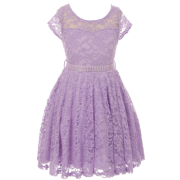 Lovely Floral Lace Rhinestones Skater Party Easter Flower Girl Dress for Big Girl Lilac 16 JK19.88S BNY Corner