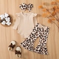 thumbnail image 2 of masbird Newborn Baby Girls Winter Outfits Clothes Sets Long Sleeves Knit Romper Top Flared Pants with Headband 3pcs Sets 0 3 6 12 18 24 Months(Khaki,0-3 M), 2 of 7