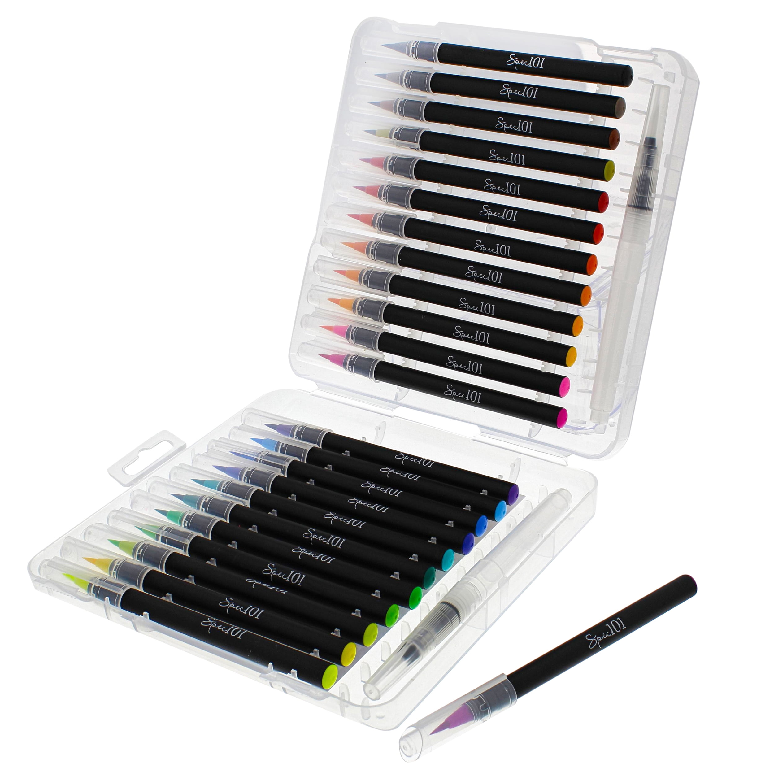 Spec101 Watercolor Pens Brush Set - 24 Watercolor Brush Markers and 2 Blend Pens