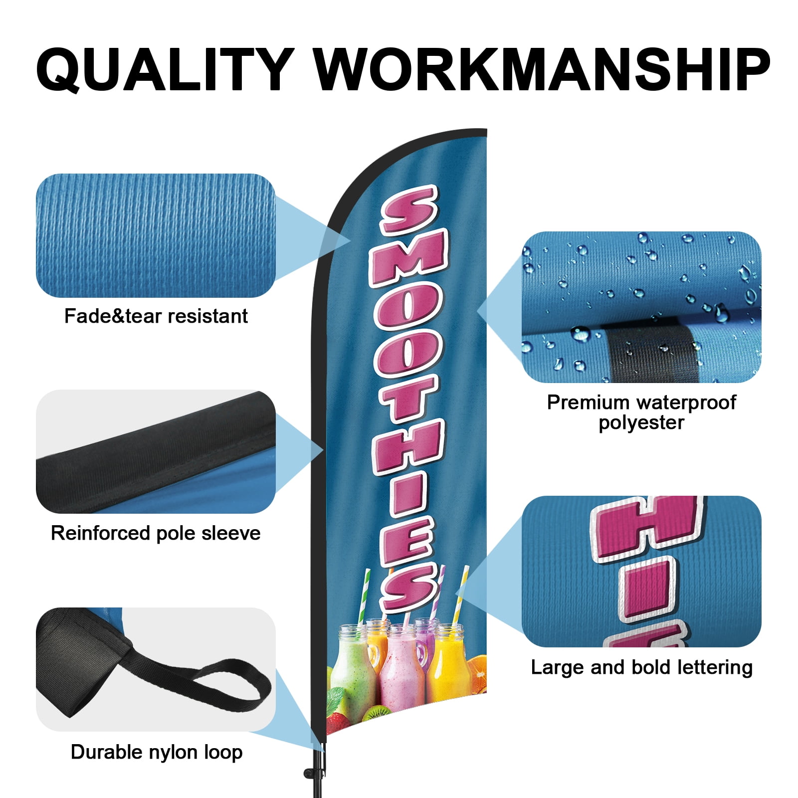 QSUM Smoothie Feather Flag with Flag Pole Kit and Ground Spike, 8.2FT  Ice-Cream Windless Flag Banner Sign Business for Outdoor Advertising Sign Decoration Display