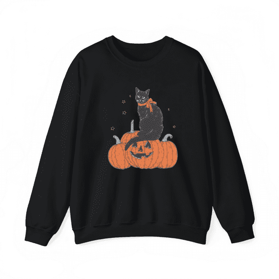 Fall Halloween Graphic Sweatshirt Women’s Black Cat Pumpkin Pullover S-3XL