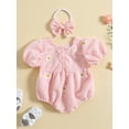 thumbnail image 3 of Bagilaanoe Newborn Baby Girl Rompers Flower Print Short Sleeve Bodysuit + Headband 6M 12M 18M 24M Infant Summer One Piece Jumpsuit, 3 of 9