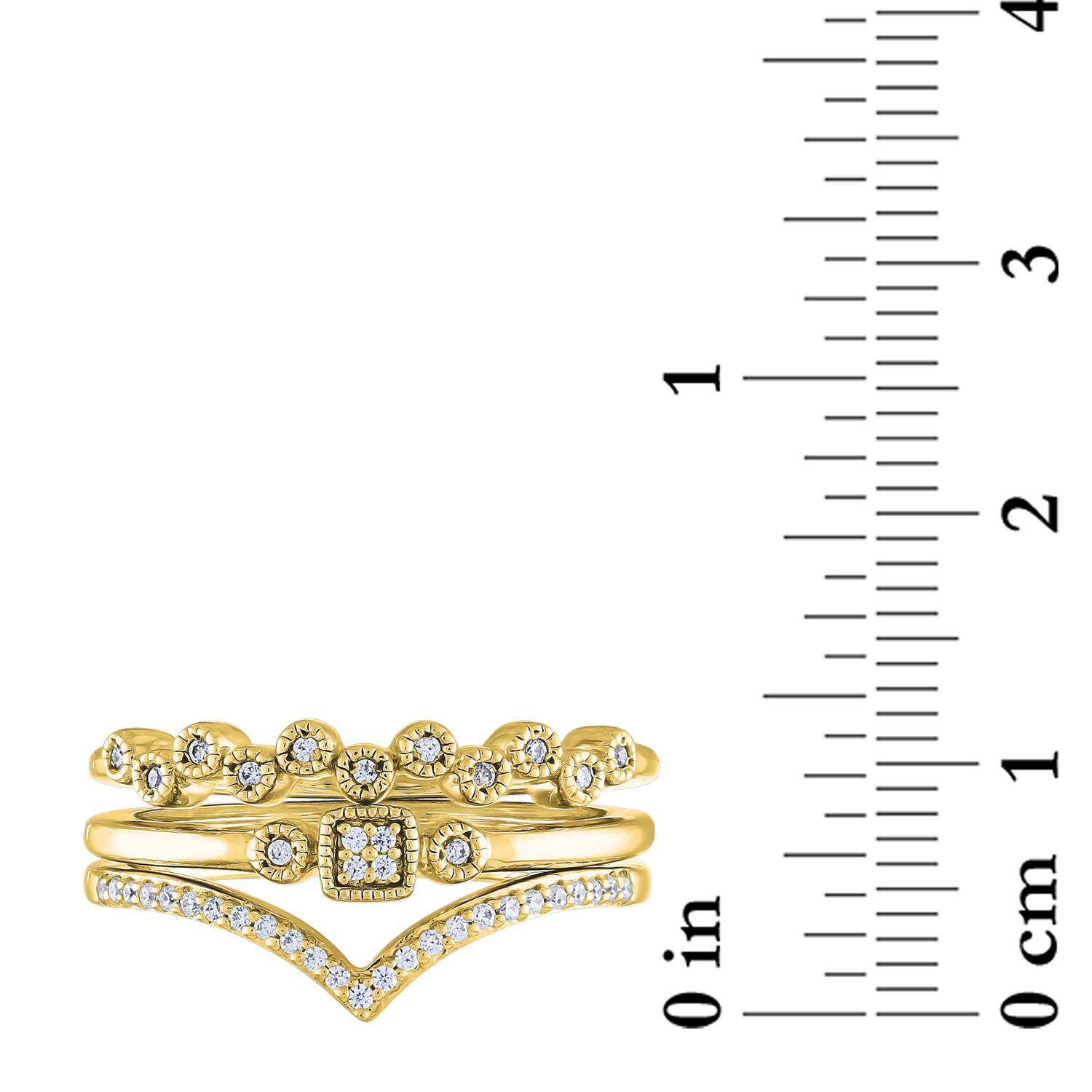Gemspirations 1/8 cttw Diamond Fashion Stack Ring Set Sterling Silver 14K Yellow Gold Plated