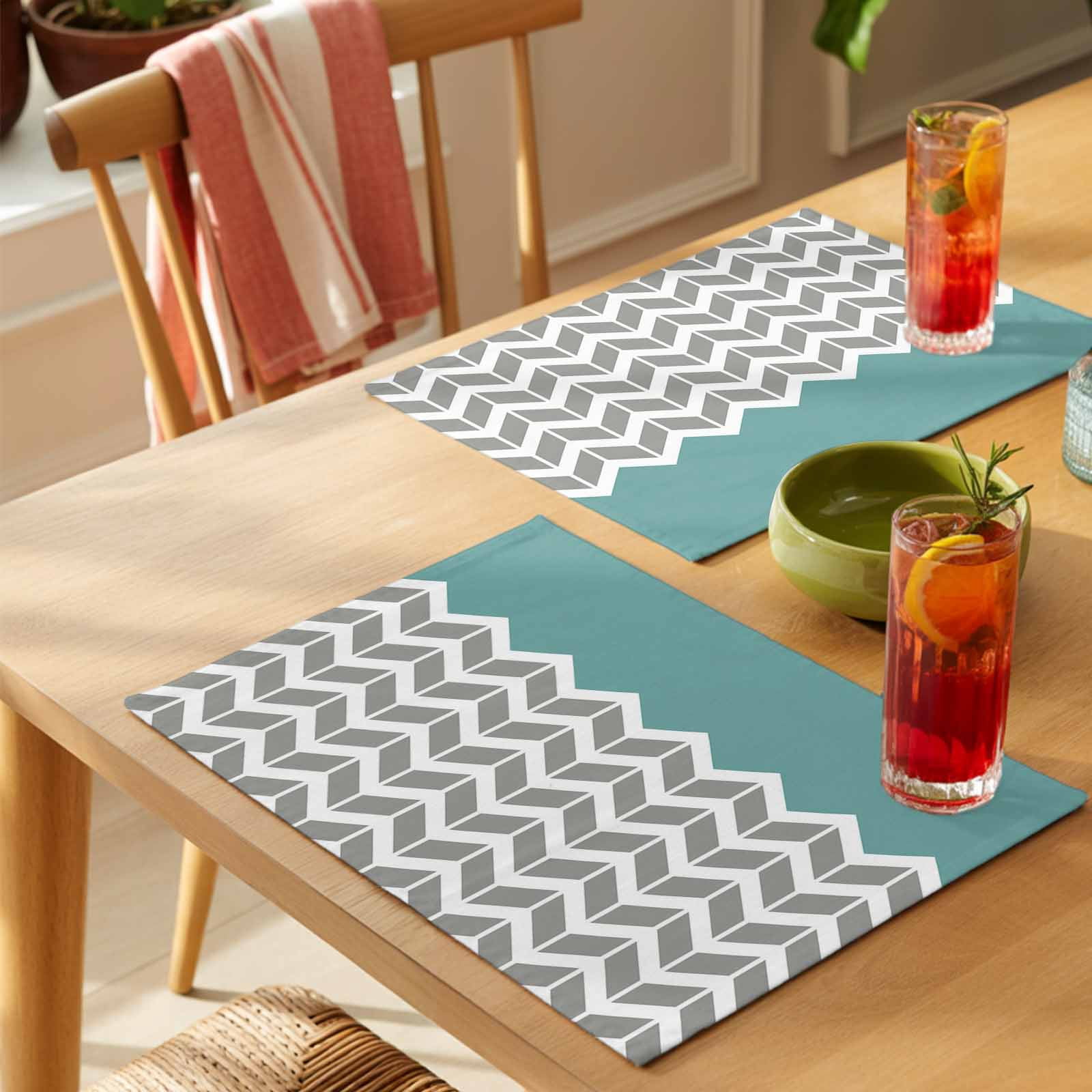 Placemat Set of 4 Herringbone Pattern Placemats for Dining Table Vintage Turquoise Grey Washable Table Mats for Kitchen and Party Decor Indoor & Outdoor Use