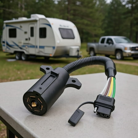 7 Way to 4 Way Trailer Plug Adapter, RV Blade 7 Pin Round to 4 Pin Flat Trailer Light Adapter 15.8 Inches