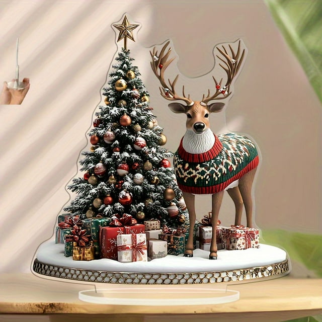 Sulaicai Christmas Tree Desktop Ornaments, 2D Acrylic Flat Christmas Tree Desktop Decor, Desktop Christmas Decorations (7.87 Inch)