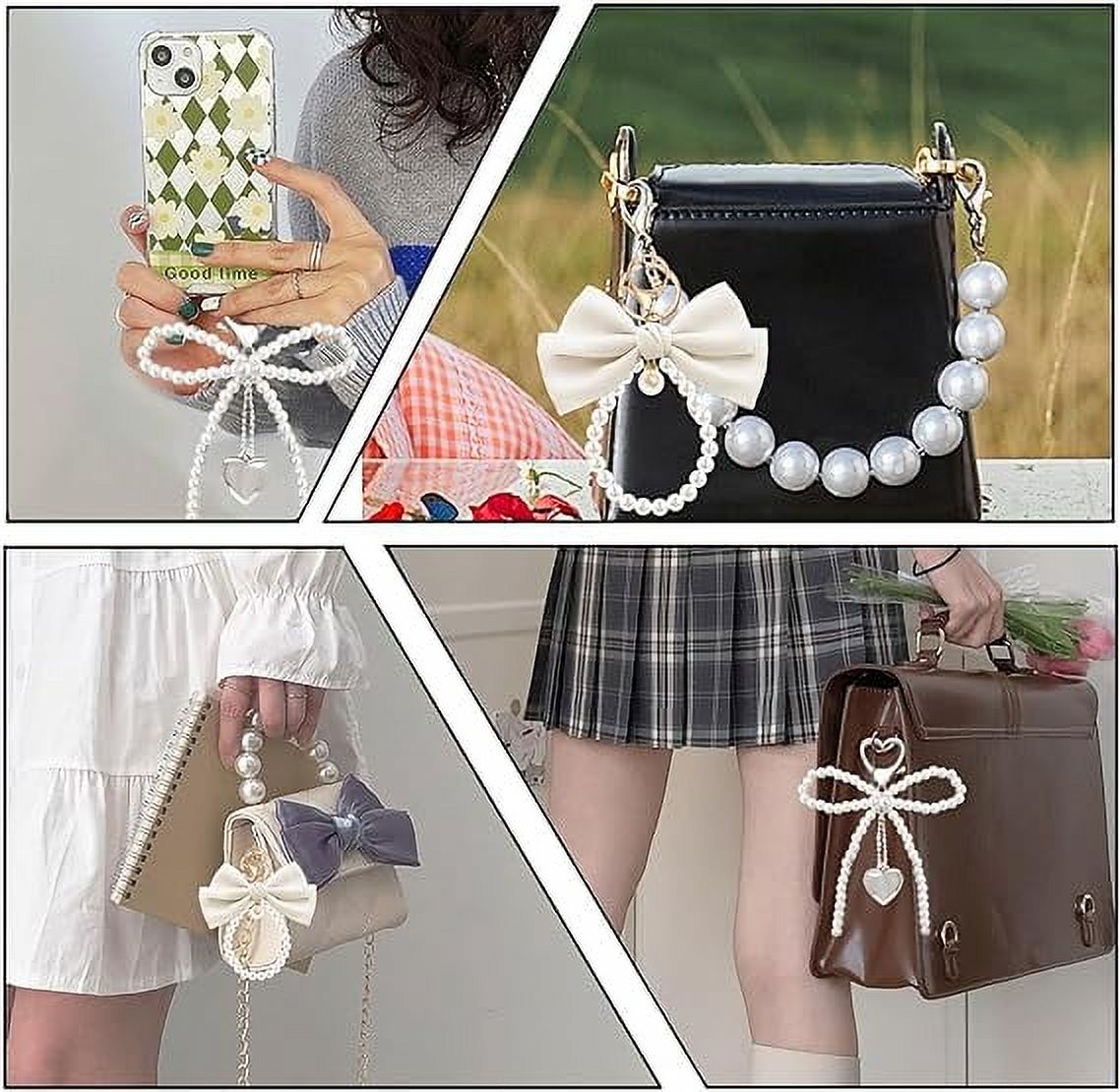 Porte-clés Bow (Nœud Papillon) Beige Avec Perle - Charme Vintage Pour Sac à Main Ou Clés - 14x12cm