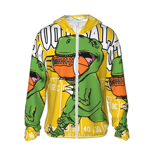 Fotbe T-Rex Playing Football Chaqueta con Protección Solar UPF 50+ para Hombre y Mujer, Camisa con Capucha y Bolsillos-3X-Large