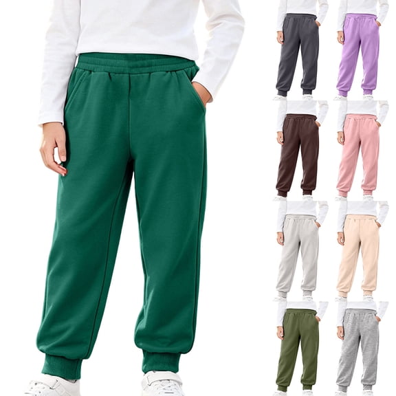DJDLJWCJ Boys Cotton Sweatpants Soft Comfy School Uniform Pants with Elastic Waist Solid Color Casual Pants Beige Size 8