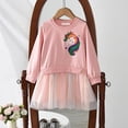 thumbnail image 2 of newwalpole Girls Cartoon Dress Applique Party Dresses Casual Cotton Long-Sleeved Pink for Size 5-6 Years, 2 of 8