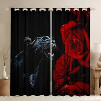 Homewish Jungle Wildlife Leopard Blackout Curtains Set of 2 (52x84 Each),Romantic Rose Flower Window Curtains,Black Cheetah Curtains and Drapes For Boys Teens,Ultra Soft Home Decor