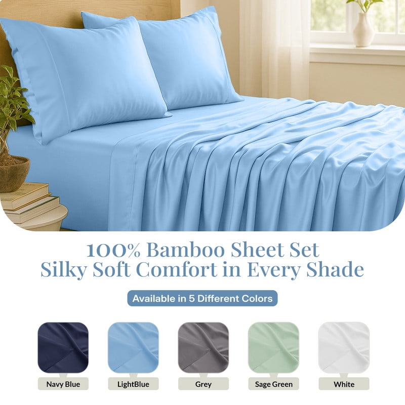 Lux Decor 100% Organic Viscose from Bamboo Sheets Set King Size - 4 Piece Ultra-Soft Luxury Cooling Bed Sheets, 16" Deep Pocket, Breathable & Hypoallergenic - Blue