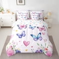 thumbnail image 3 of Manfei Dreamy Pink Butterfly 7 Pieces Bedding Comforter Set, Cartoon Love Heart Full Bedding Set, Teens Girls Kids Female Reversible Fitted Sheet Flat Sheet, Luxury Bedroom Decor, 3 of 8