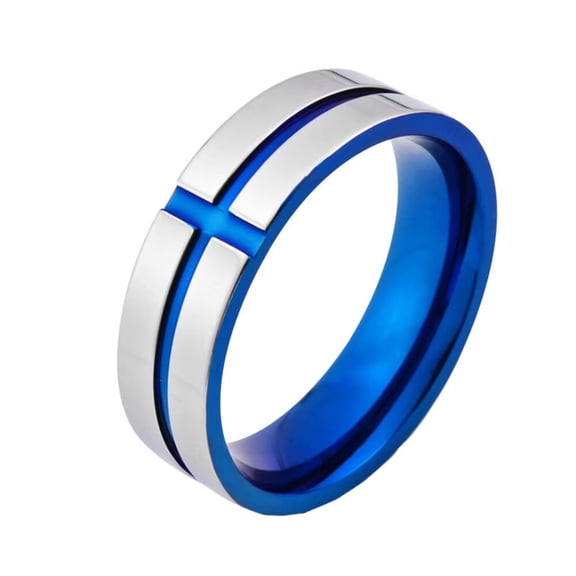 HIJONES Men's Cross Ring Stainless Steel Stress Personality Jewelry Blue Size 6