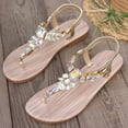 thumbnail image 5 of Willtoo Flat Sandals for Women Rhinestone T-Strap Bohemian Pearl Crystal Sandals Adjustable Ankle Strap Summer Beach Flip Flops Outdoor Beach Vacation Shoes, 5 of 6