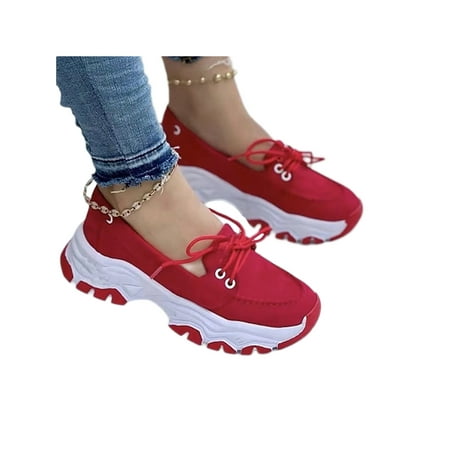 

Rotosw Women s Loafers Slip On Casual Sneakers Wedge Walking Shoes Comfortable Platform Sneaker Work Lightweight Red 6.5