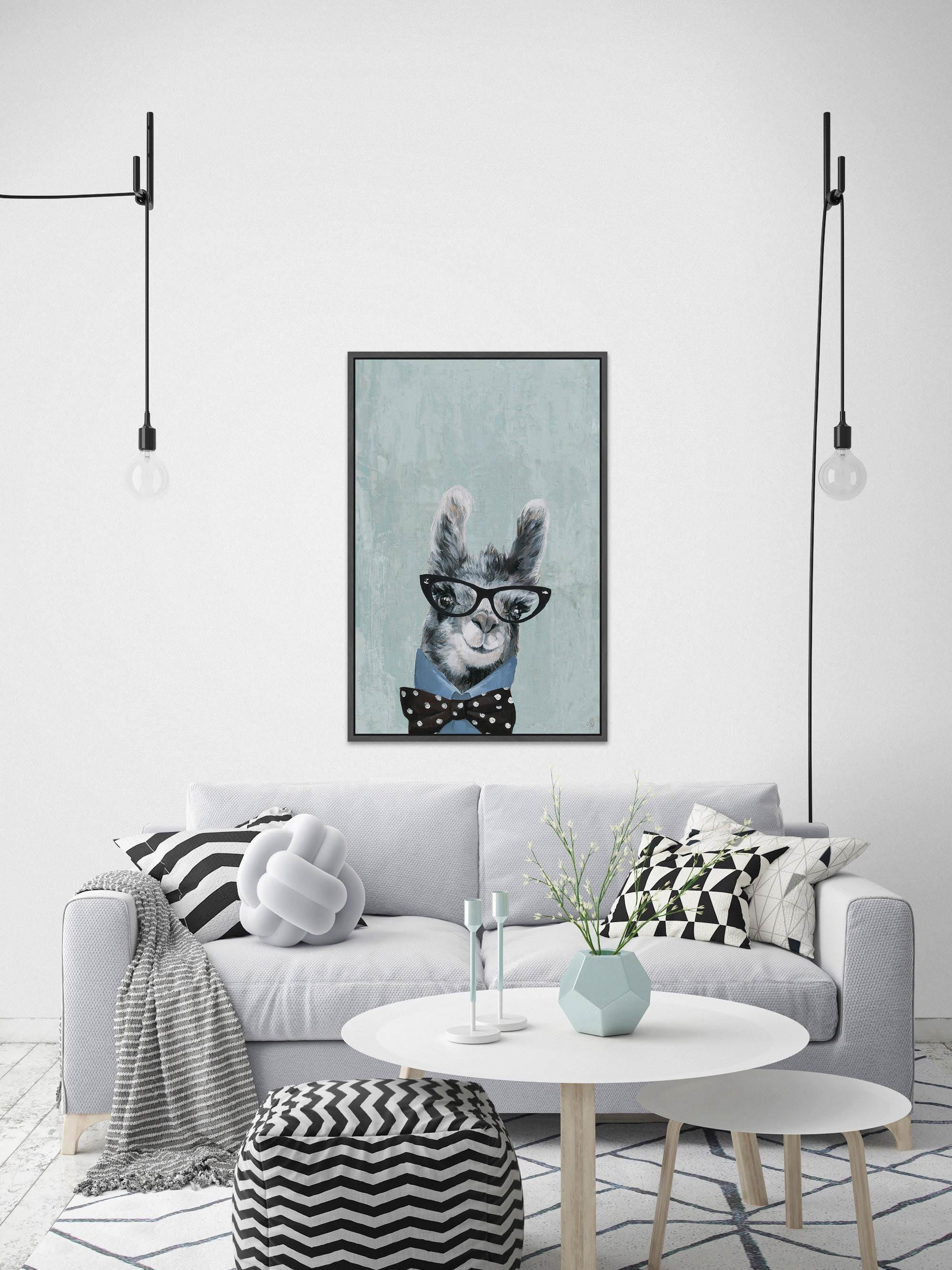 Llama with a Bow II Floater Framed Painting Print on Canvas