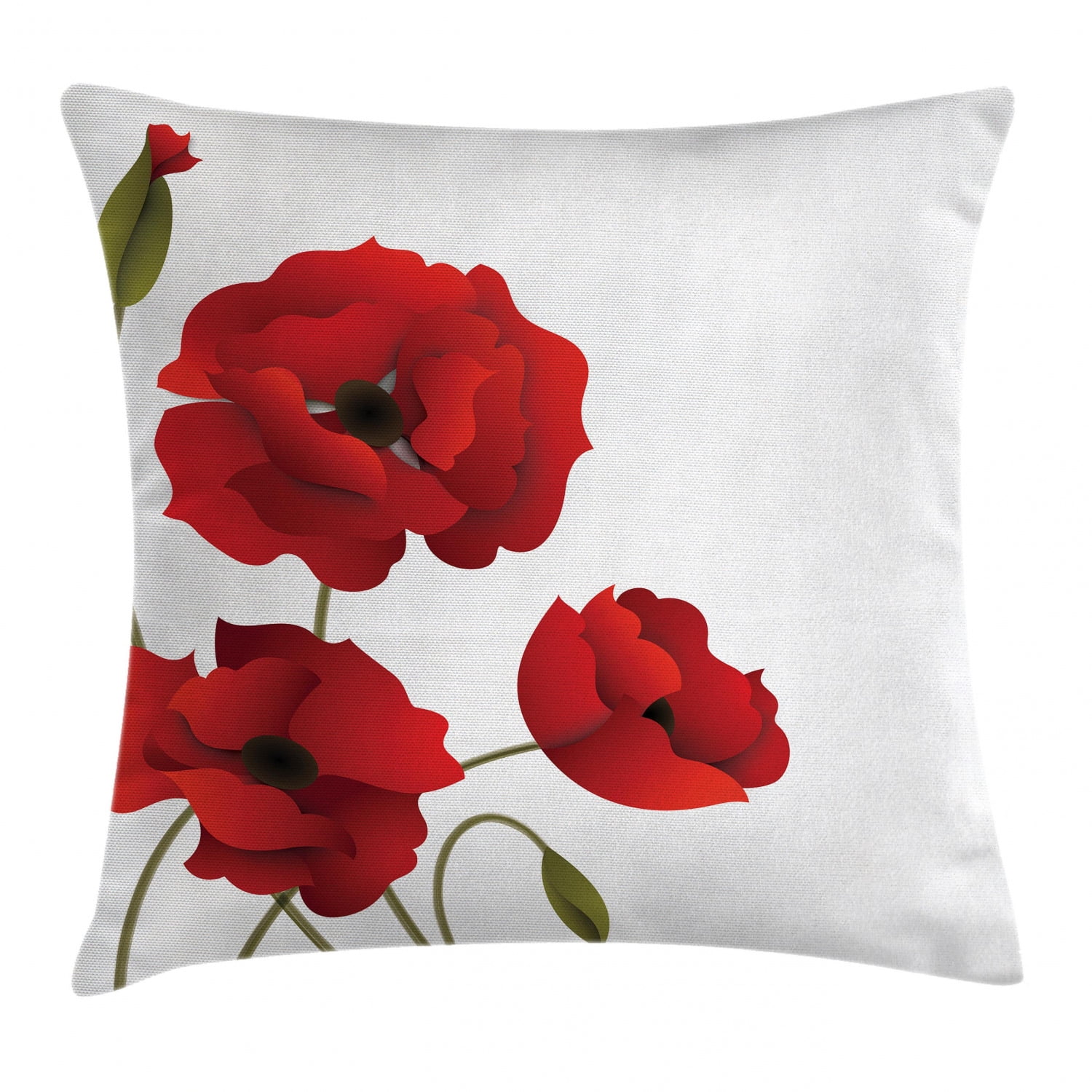 Floral Throw Pillow Cushion Cover, Poppy Flowers Bright Petals with ...