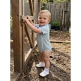 thumbnail image 5 of BemeyourBBs Newborn Baby Boy Summer Clothes Striped Bubble Romper Infant Boy Contrast Color Short Sleeve Turn Down Collar Button Up Shirt Bodysuit Jumpsuit, 5 of 9