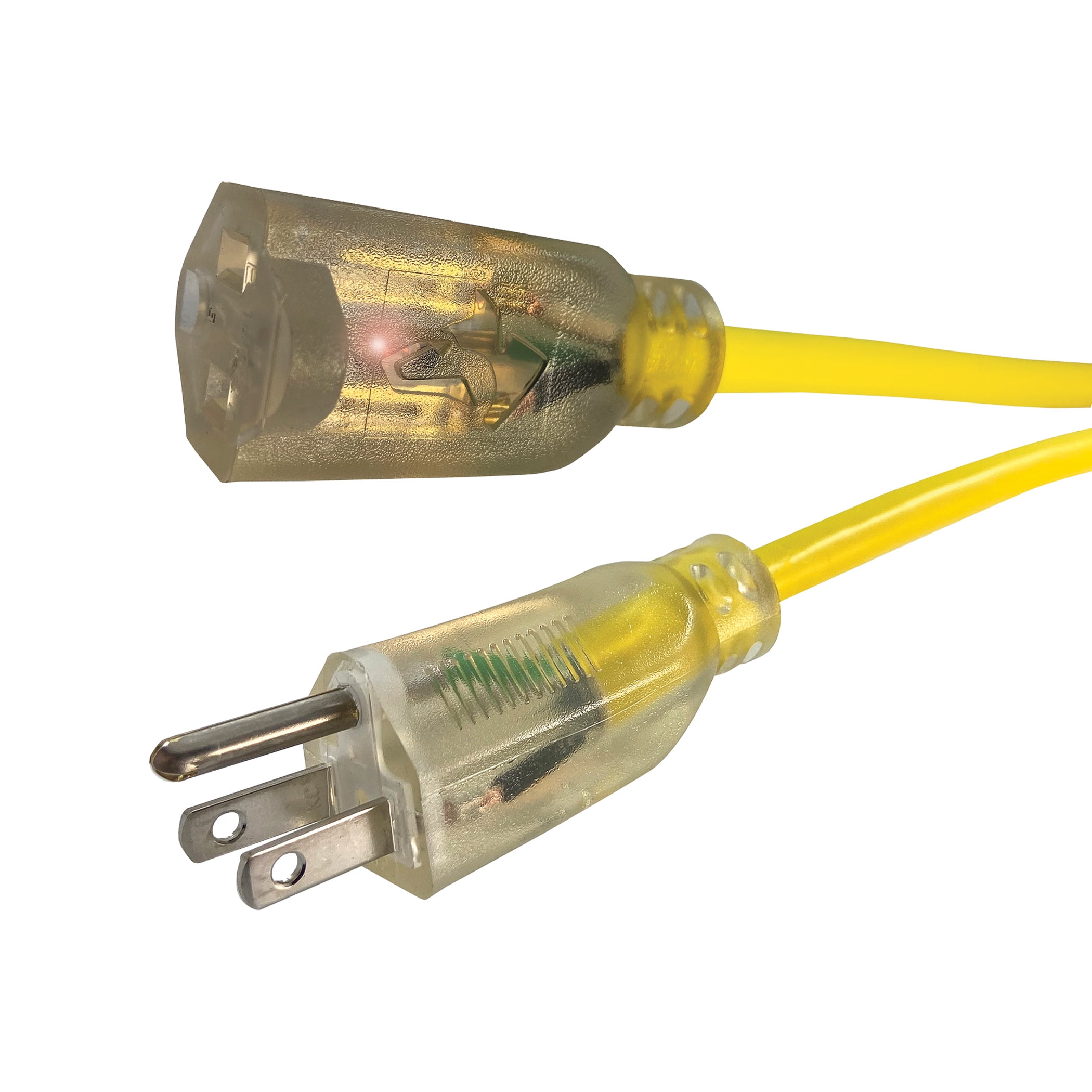 ​Hyper Tough 50-Foot 12/3 Heavy-Duty Extension Cord – Yellow Vinyl Jacket, Lighted End, Indoor/Outdoor Use, 15A/125V