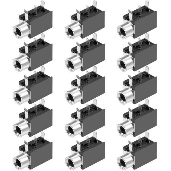PCB Mount 3.5mm 3 Pin Socket Headphone Stereo Audio Video Connector PJ316 Black 15Pcs